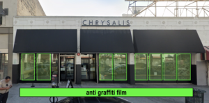 Anti-Graffiti film on a stretch of storefront windows.
